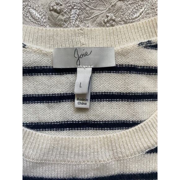 Joie Sweater Striped Jayni Wool Cashmere Top Sz L Short Sleeves Ruffles Crew - Picture 7 of 15